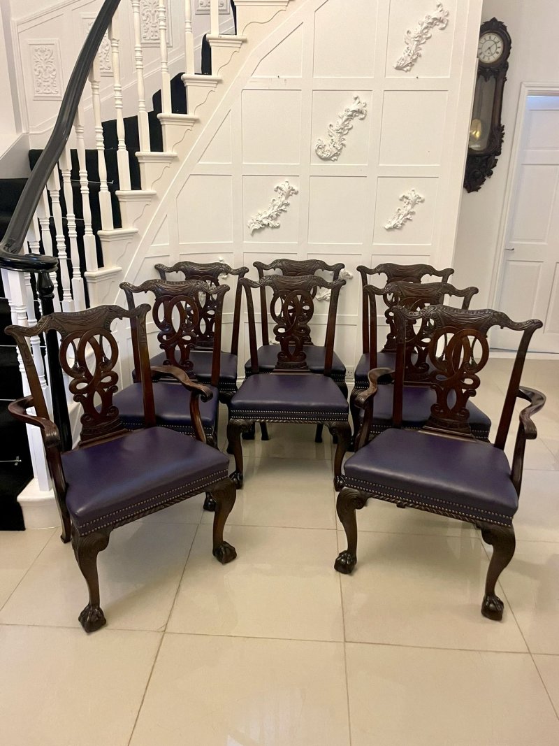 Outstanding Quality Set of 8 Antique Victorian Carved Mahogany Dining Chairs - Image 2